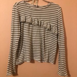 Striped Green + White Long Sleeve Basic T-shirt